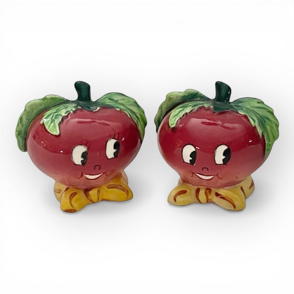 Vintage PY Tomato Radish Head Salt & Pepper Shakers Mid Century Japan